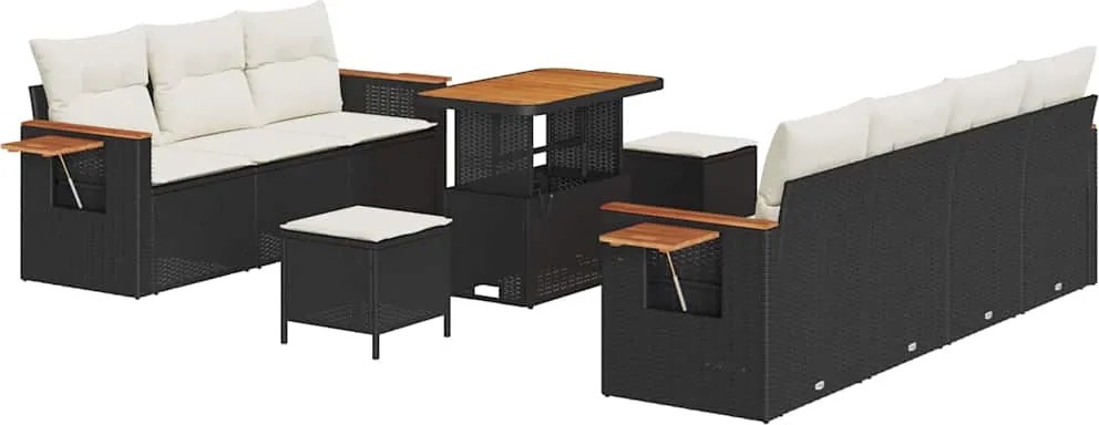 vidaXL Kerti Kanapé Szett párnával 10 pcs Fekete és Krém