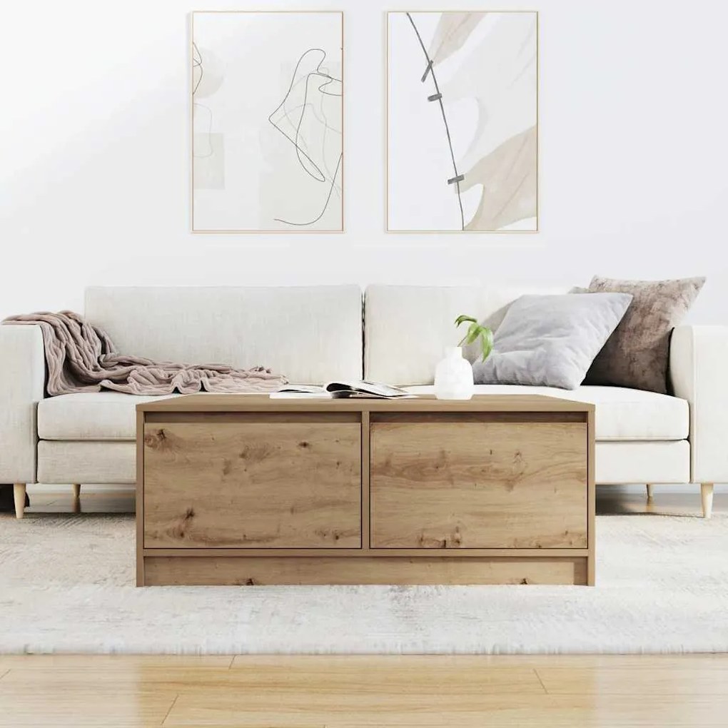 Kézműves tölgy dohányzóasztal fiókokkal 100x100x40 cm