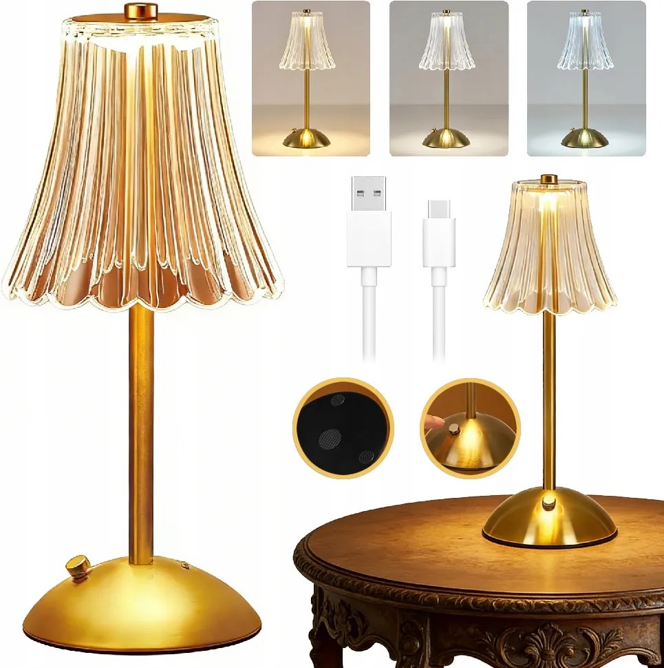 Akkumulátoros Usb Asztali Lámpa, Szabályozható, Érintőképernyős, 3 Színmód