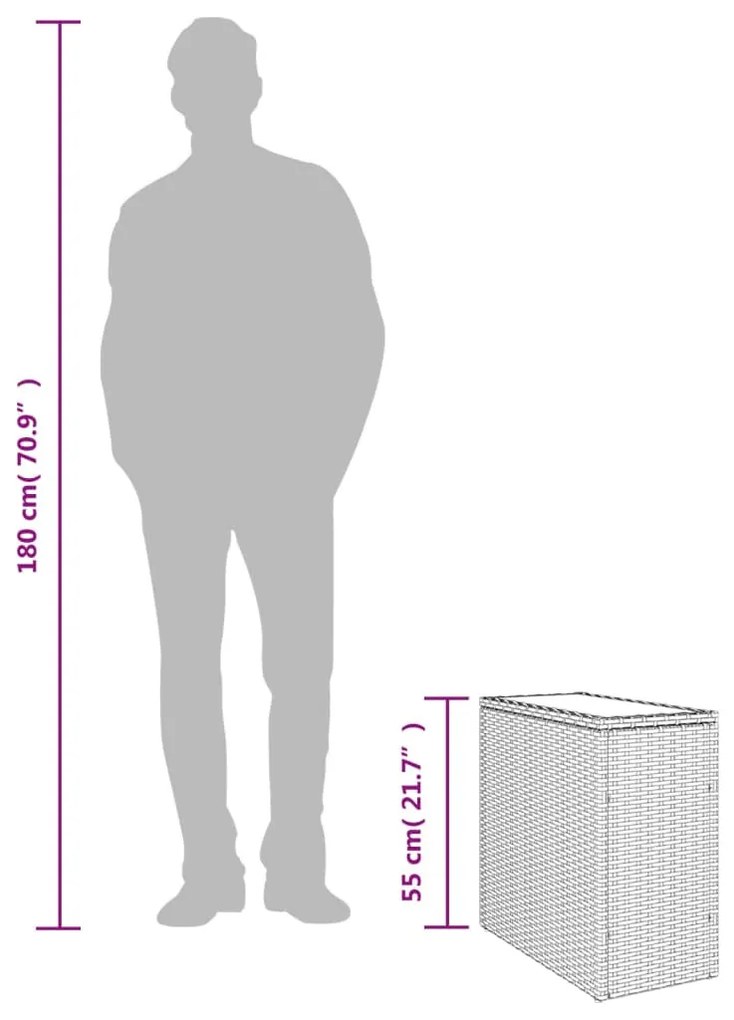 fekete polyrattan üveglapos kerti kisasztal 58 x 27,5 x 55 cm