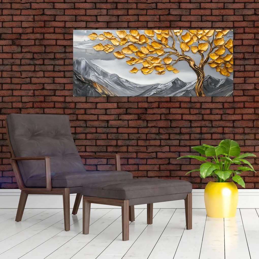 Kép – Fa arany levelekkel (120x50 cm)
