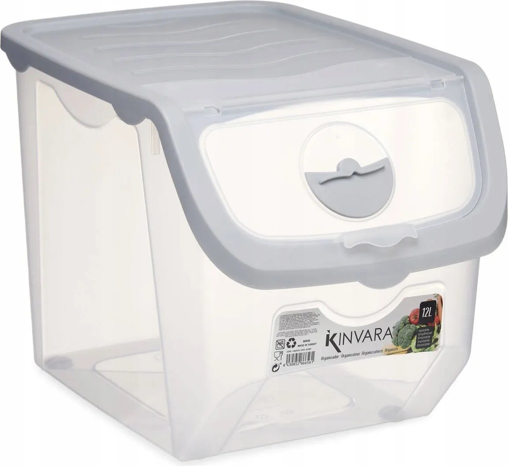 Zöldségtároló műanyag hűtőszekrényhez 12l átlátszó, fedéllel, szürke