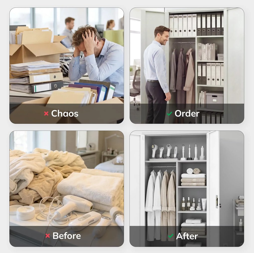 Zárható takarítószekrény szürke DAWID 900 x 1850 x 450 mm