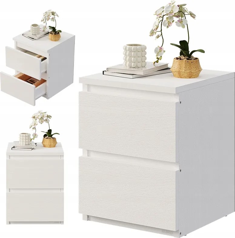 Éjjeliszekrény Hálószoba Nappali Asztal 2 Fiókos Loft Fehér Modern