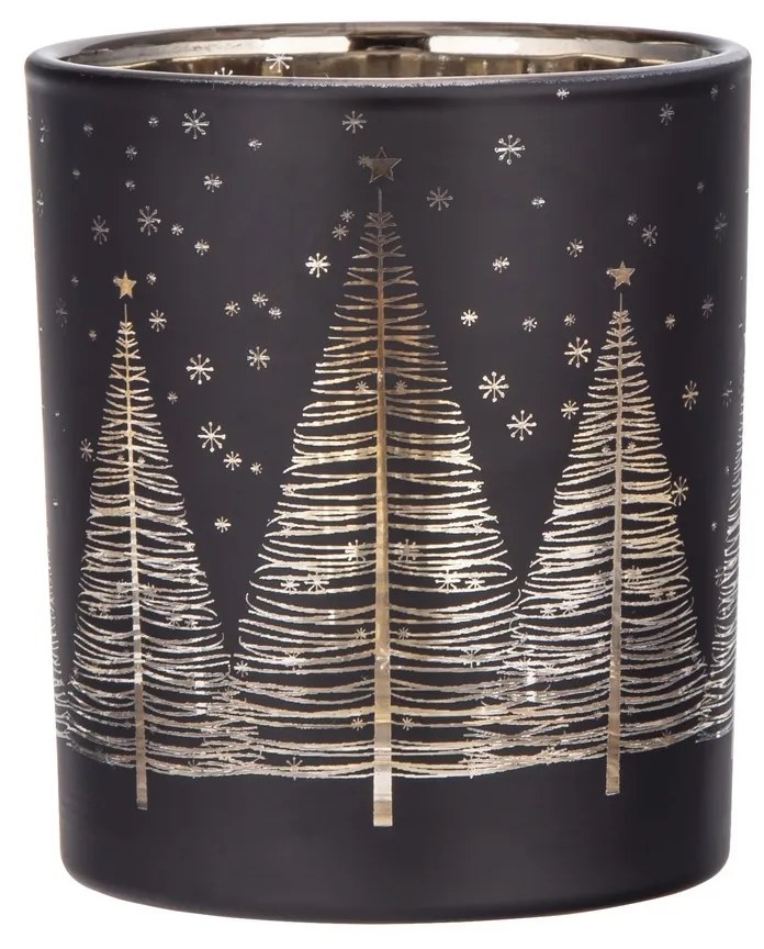 Altom Golden Christmas tree Üveg gyertyatartófekete, átmérő 9 x 10 cm
