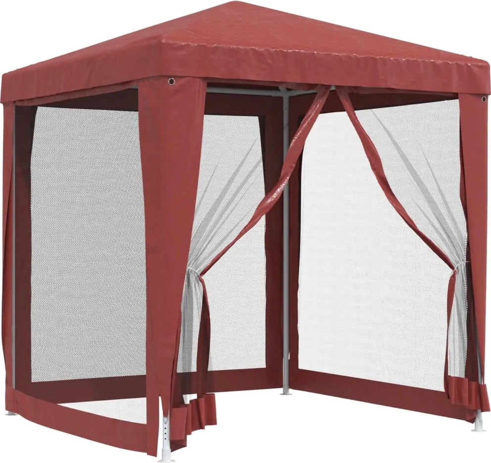 vidaXL piros HDPE rendezvénysátor 4 hálós oldalfallal 2 x 2 m