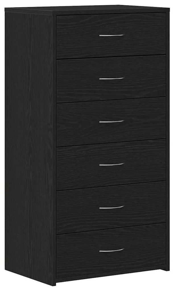 fekete tölgy színű szerelt fa komód 6 fiókkal 50 x 34 x 96 cm