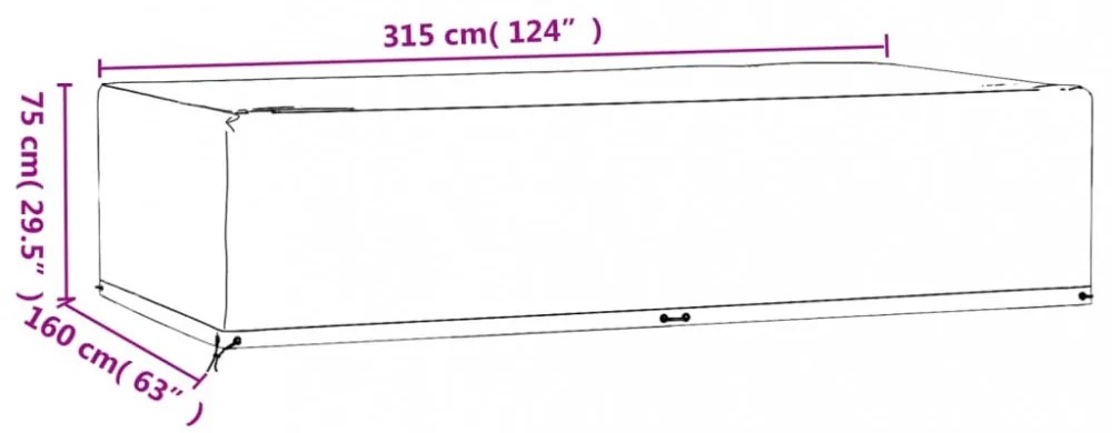 2 db téglalap alakú kerti bútorhuzat 12 fűzőlyukkal 315x160x75