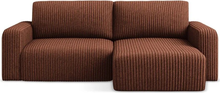 Terrakotta színű kordbársony kinyitható-tárolóhelyes sarokkanapé (jobb oldali-heverő résszel) Kona – Makamii