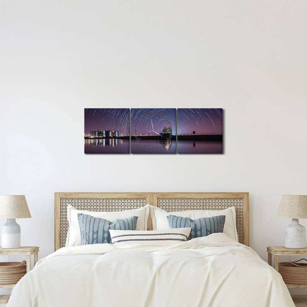 Vászonkép - Egy éjszakai égbolt csillagokkal (órával) (90x30 cm)