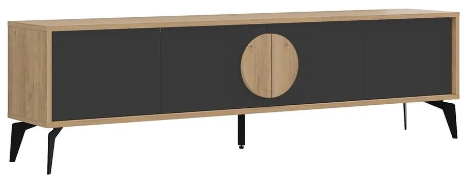 Fekete-natúr színű TV-állvány tölgyfa dekorral 180x51 cm Vae – Marckeric