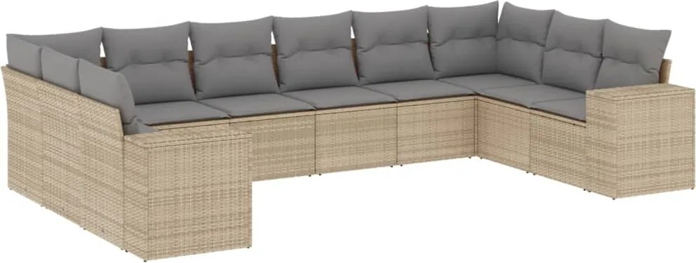 vidaXL 10 részes bézs polyrattan kerti ülőgarnitúra párnával