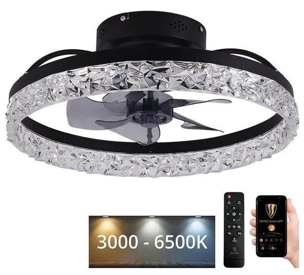 NEDES LED Dimmelhető mennyezeti lámpa ventilátorral LED/35W/230V 3000-6500K fekete + távirányító ND4087