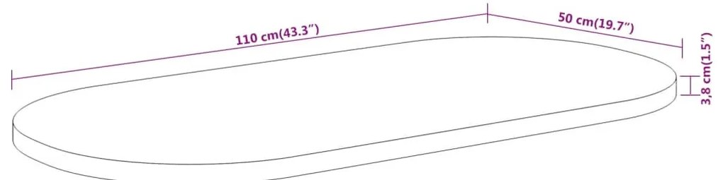 tömör akácfa ovális asztallap 110 x 50 x 3,8 cm