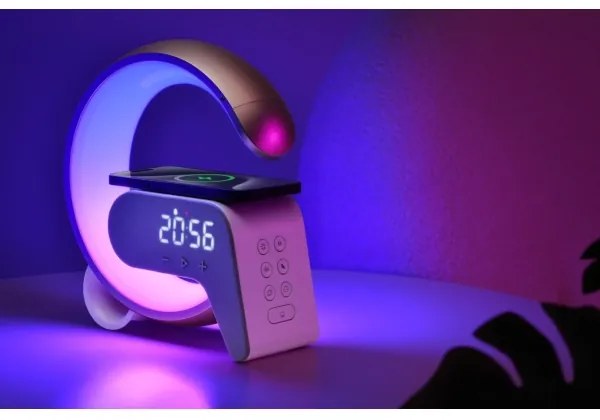 Immax 08986L-LED RGB Dimmelhető lámpa ébresztőórával és Qi töltéssel 30W/230V arany