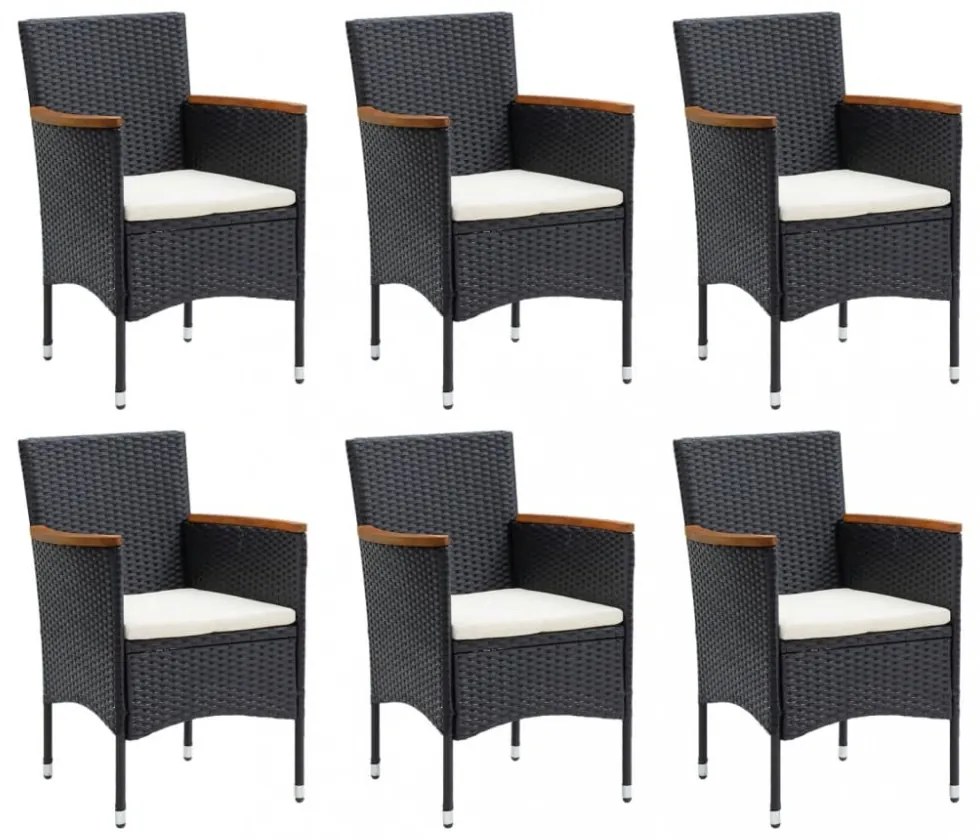 vidaXL 7 részes fekete polyrattan kerti étkezőgarnitúra párnákkal