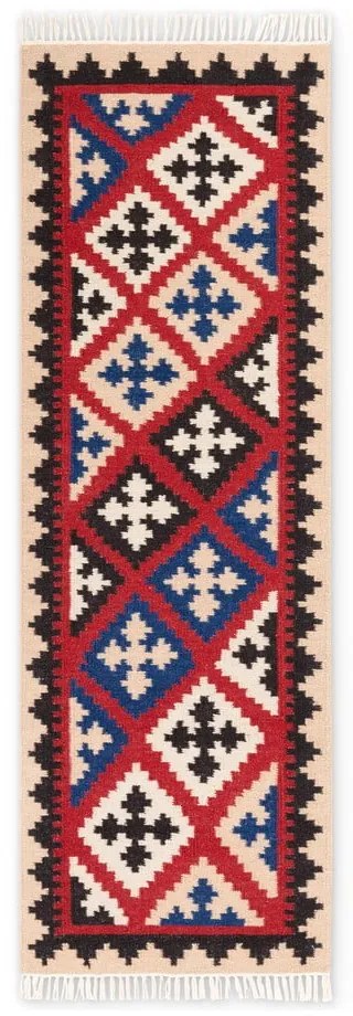 Piros kétoldalas kézi szövésű gyapjú futószőnyeg 60x190 cm Kamal Rami – Nouristan