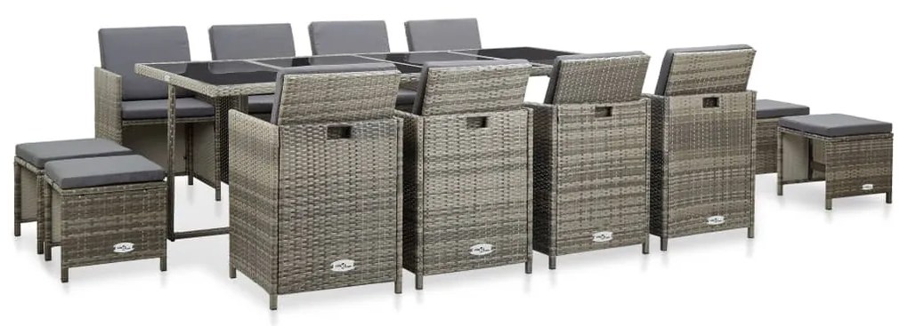 vidaXL 13 részes bézs polyrattan kültéri étkezőszett párnákkal