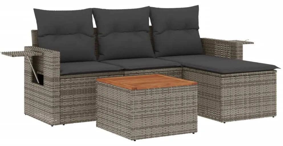 5 részes szürke polyrattan kerti ülőgarnitúra párnákkal