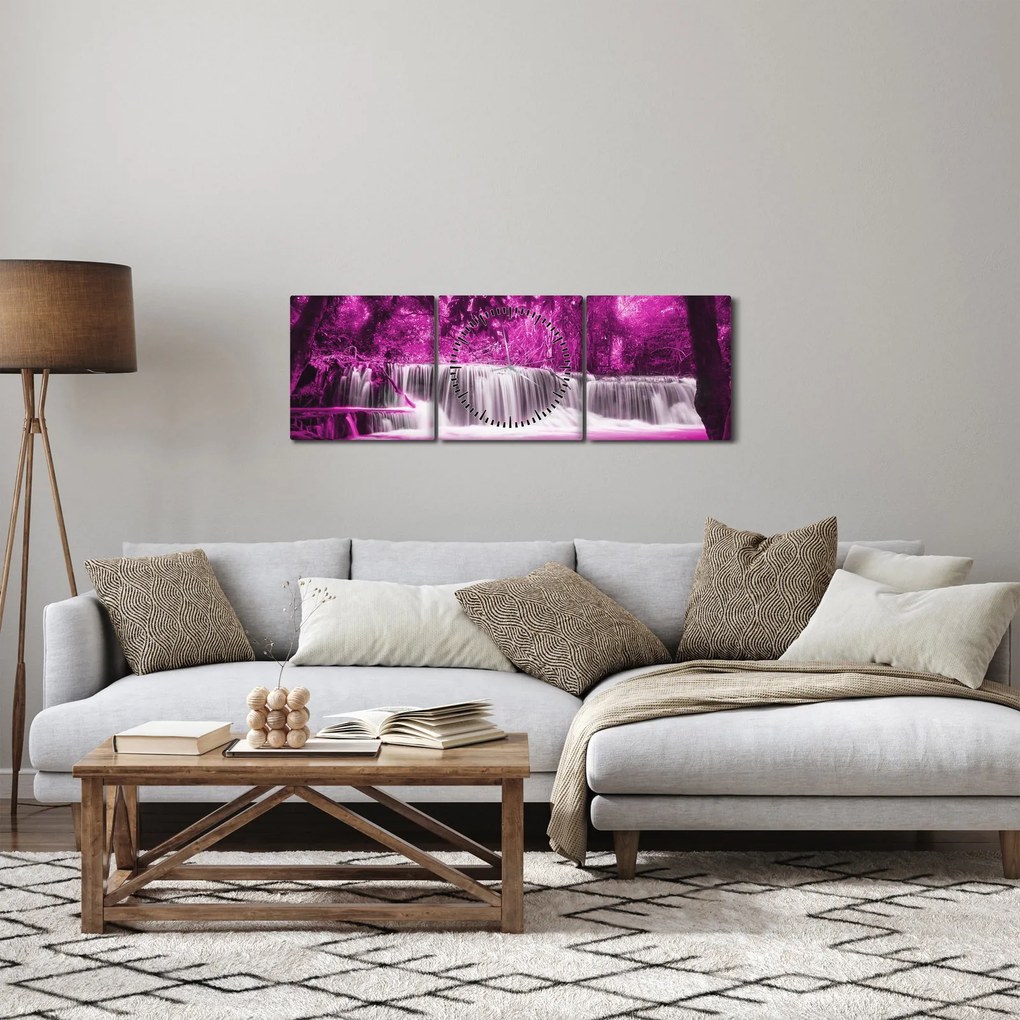 Kép - Vízesés, lila (órával) (90x30 cm)