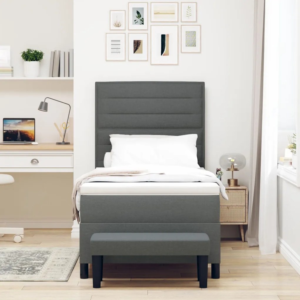 Box Spring Ágy Matraccal és Pad Szürke 90x190 cm Szövet