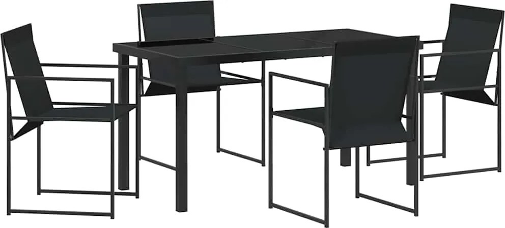 vidaXL Kert étkező szett 5 pcs Fekete Porszórt acél