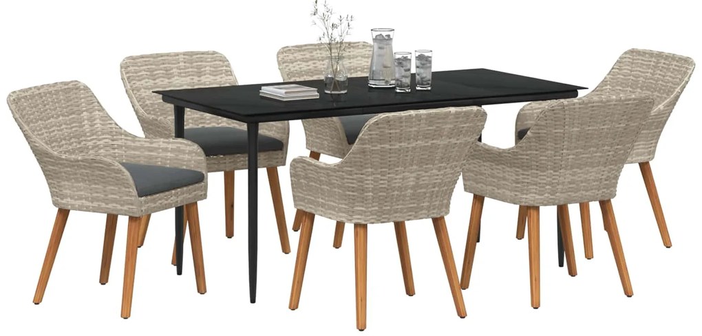 vidaXL Kert étkező szett párnával 7 pcs Világosszürke polirattan