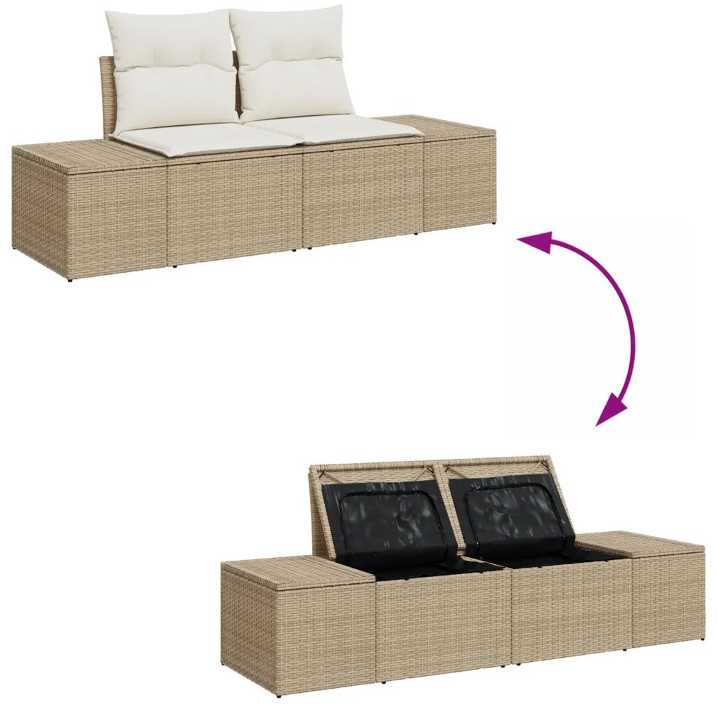 6 darabos Kerti Kanapé Szett Párnákkal Bézs Polyrattan