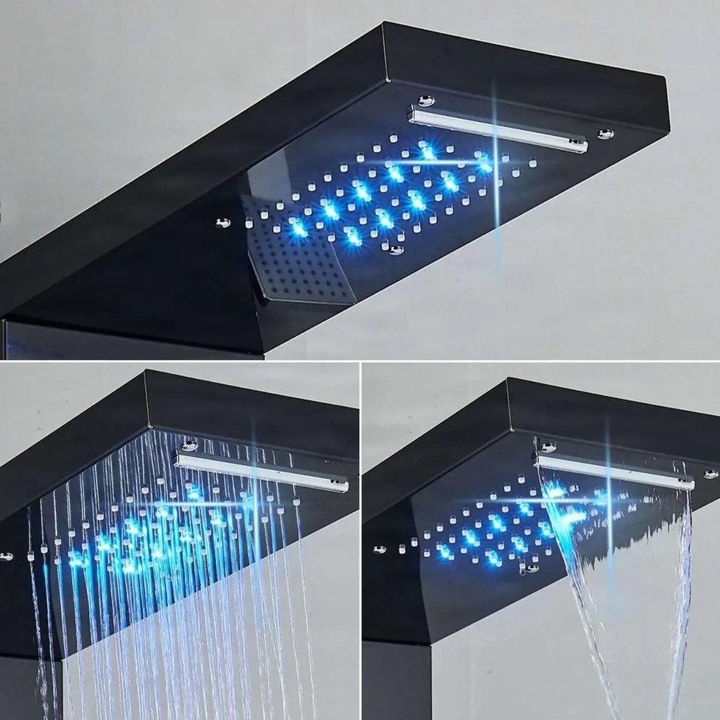 Zuhanyrendszer EYN BSP1912 LED-világítással, vízeséskifolyóval és masszázsfúvókákkal, többféle, például matt fekete és szálcsiszolt ezüst kivitelben — Nikkel