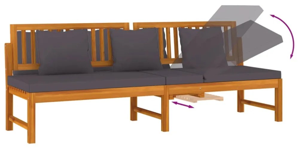 tömör akácfa kanapé szürke párnákkal 200 x 60 x 75 cm