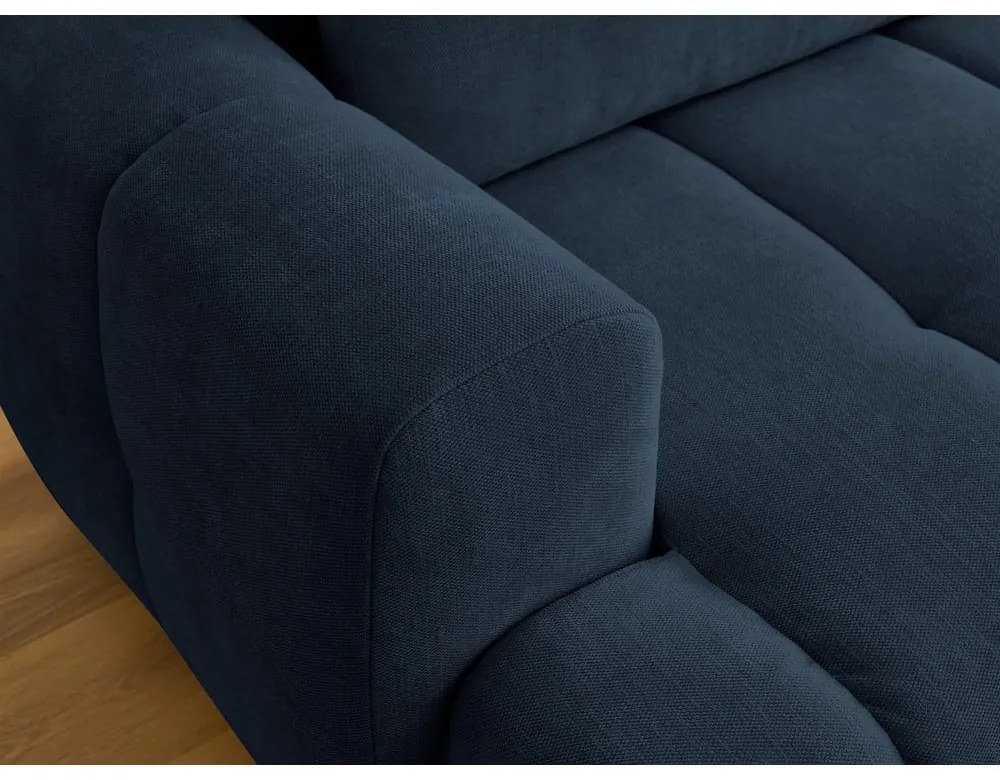 Sötétkék kinyitható-tárolóhelyes sarokkanapé (jobb oldali-heverő résszel) Fuji – Bobochic Paris