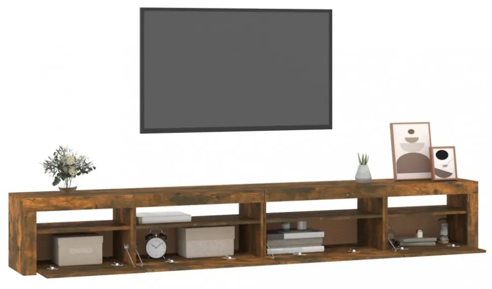 füstös tölgy színű TV-szekrény LED-világítással 270x35x40 cm