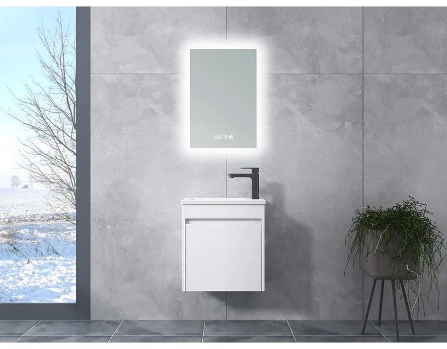 Zamora White fürdőszoba szekrény mosdóval és LED-es tükörrel