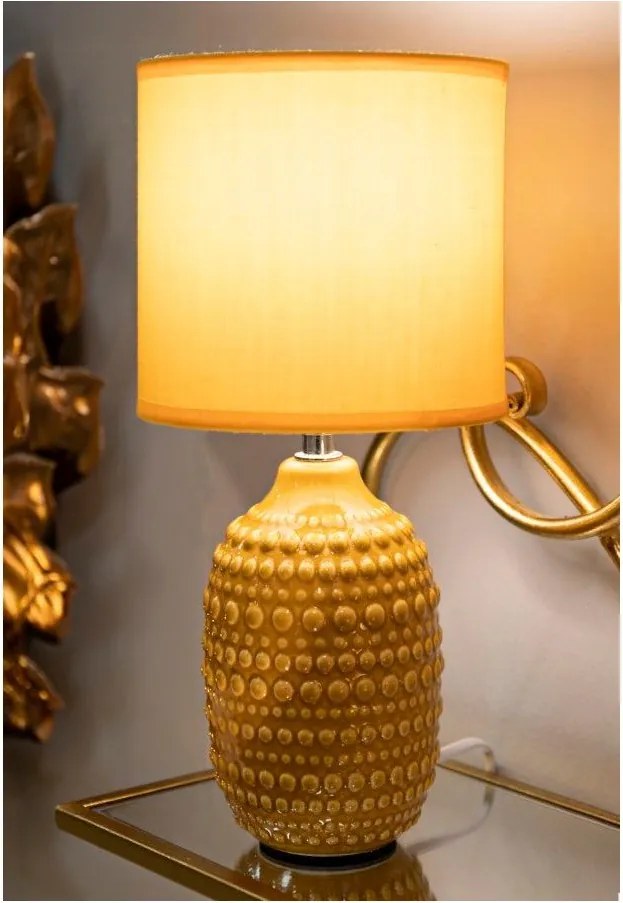 Mustársárga kerámia asztali lámpa textil búrával (magasság 30,5 cm) Points – Mauro Ferretti