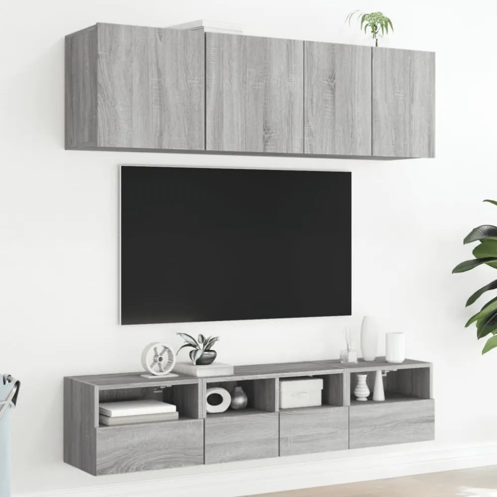 2 db szürke sonoma szerelt fa fali TV-szekrény 40 x 30 x 30 cm