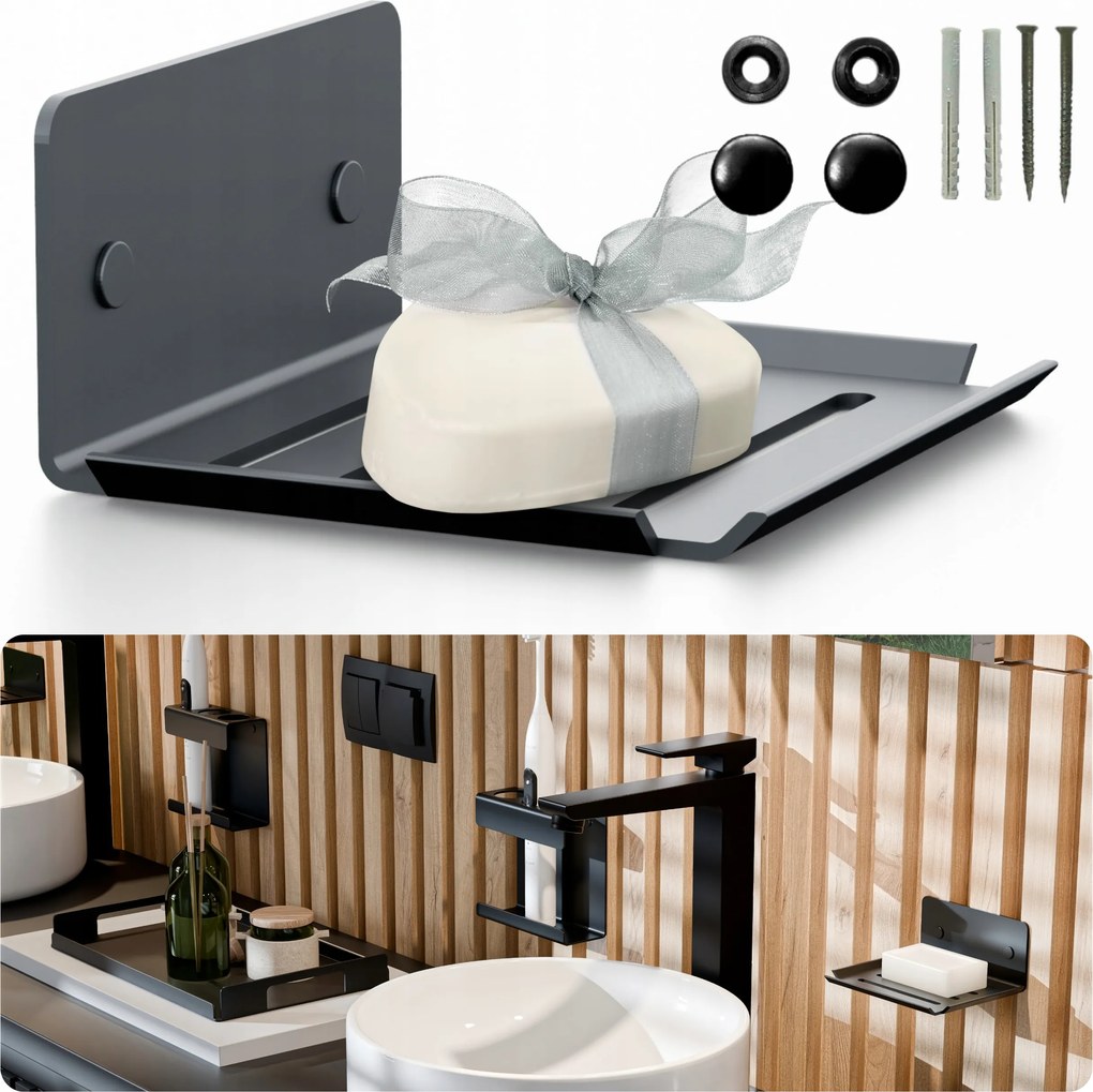 Szappantartó Fekete Pearl Fürdőszoba Falra Akasztható Fém Rozsdamentes Acél