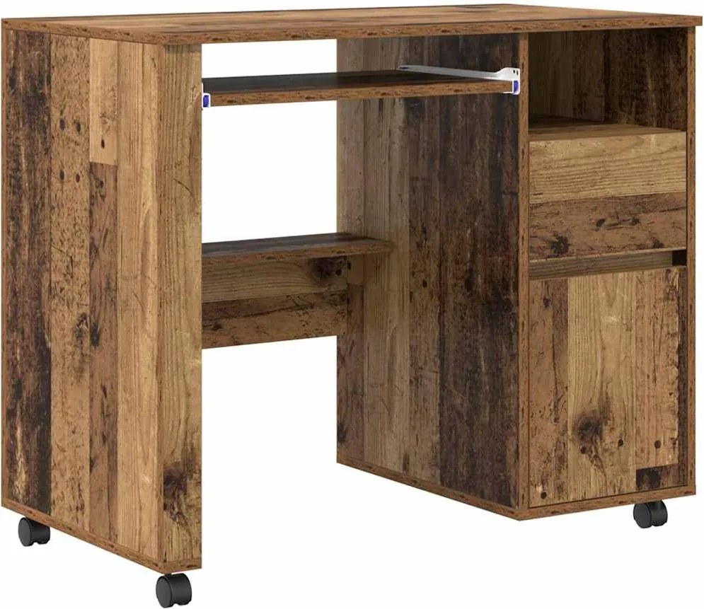 vidaXL Kerekes íróasztal fiókkal Öreg fa 91 x 50 x 77 cm Faanyag