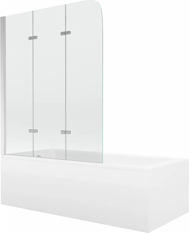 Mexen Cubik 150 x 70 cm-es téglalap alakú kád burkolattal és 3-szárnyas zuhanyfallal 120 cm, átlátszó, króm