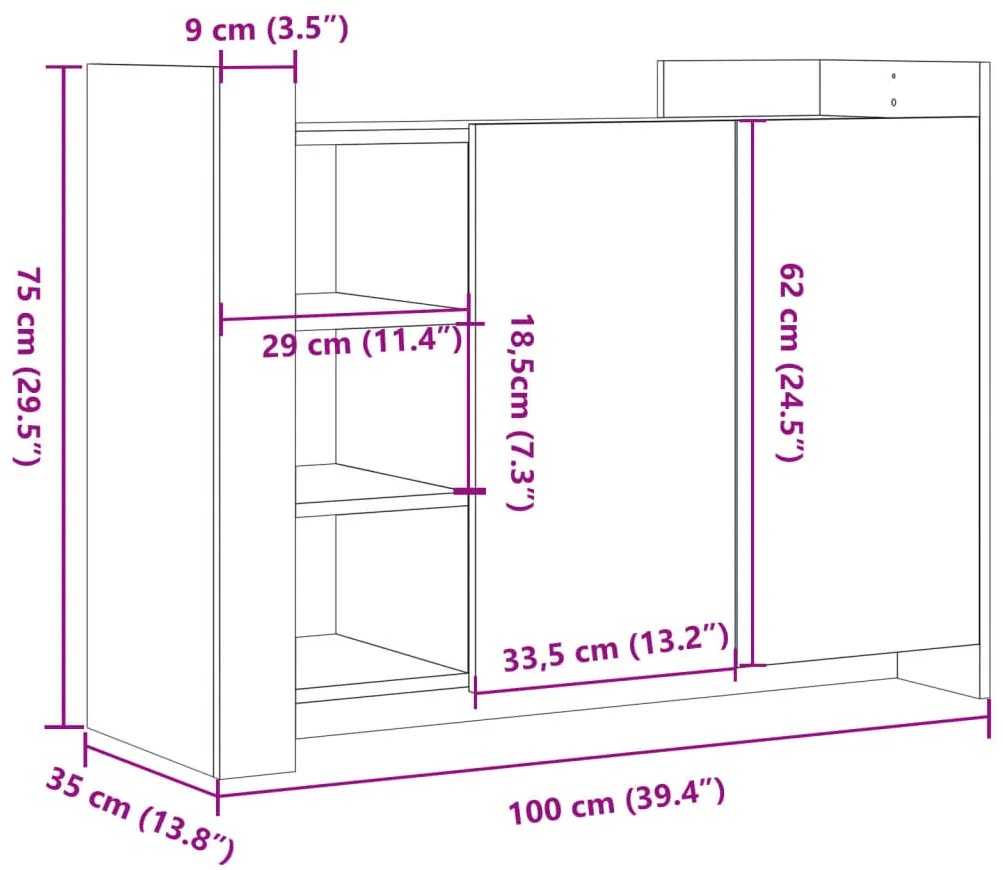 füstös tölgy színű szerelt fa tálalószekrény 100 x 35 x 75 cm