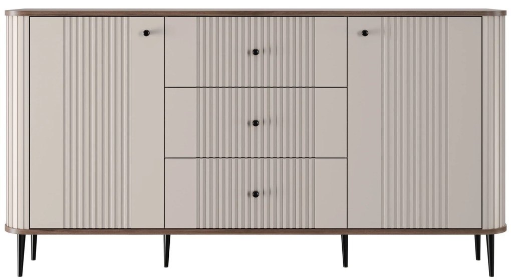 Vesper komód 160 cm fiókokkal lábakon - kasmír / dió / fekete lábak