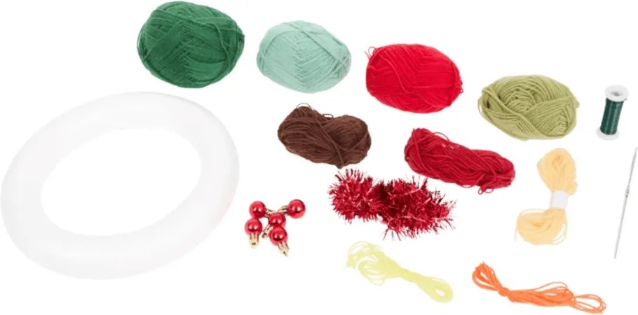 Kreatív készlet CHRISTMAS WREATH karácsonyi koszorú horgolásához