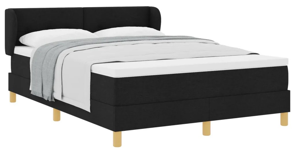 Boxspring Ágy Matrac Terítővel, Fekete, 140x200 cm, Szövet