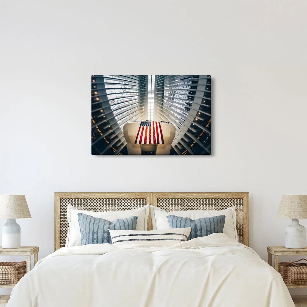 Építkezés az USA zászlóval képe (90x60 cm)