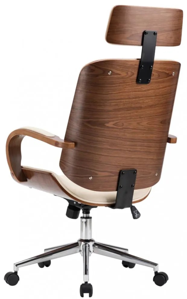 krémszínű műbőr és hajlított fa irodai forgószék fejtámlával