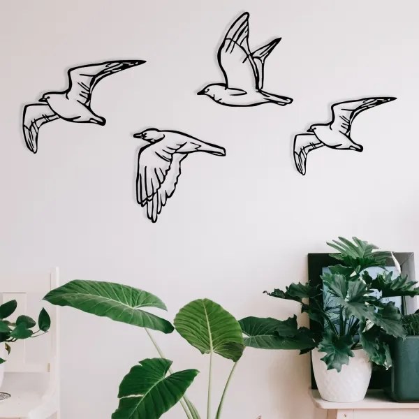 4 db fali madár dekoráció, fém