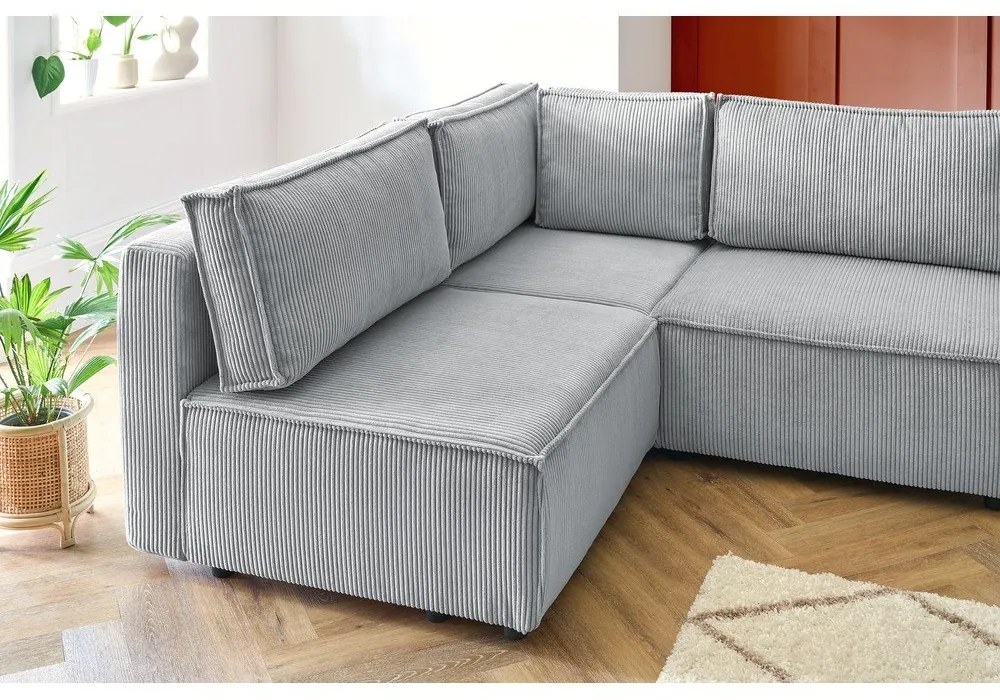 Világosszürke kordbársony sarokkanapé (bal oldali-"U" alakú) Nihad modular – Bobochic Paris