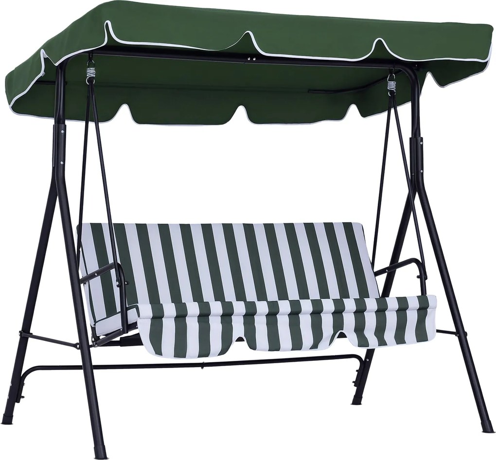 Outsunny 3 személyes kertihinta állítható árnyékolóval és acél kerettel erkélyhez, teraszhoz, 200 kg terhelhetőség, 172x110x153 cm Zöld | Aosom
