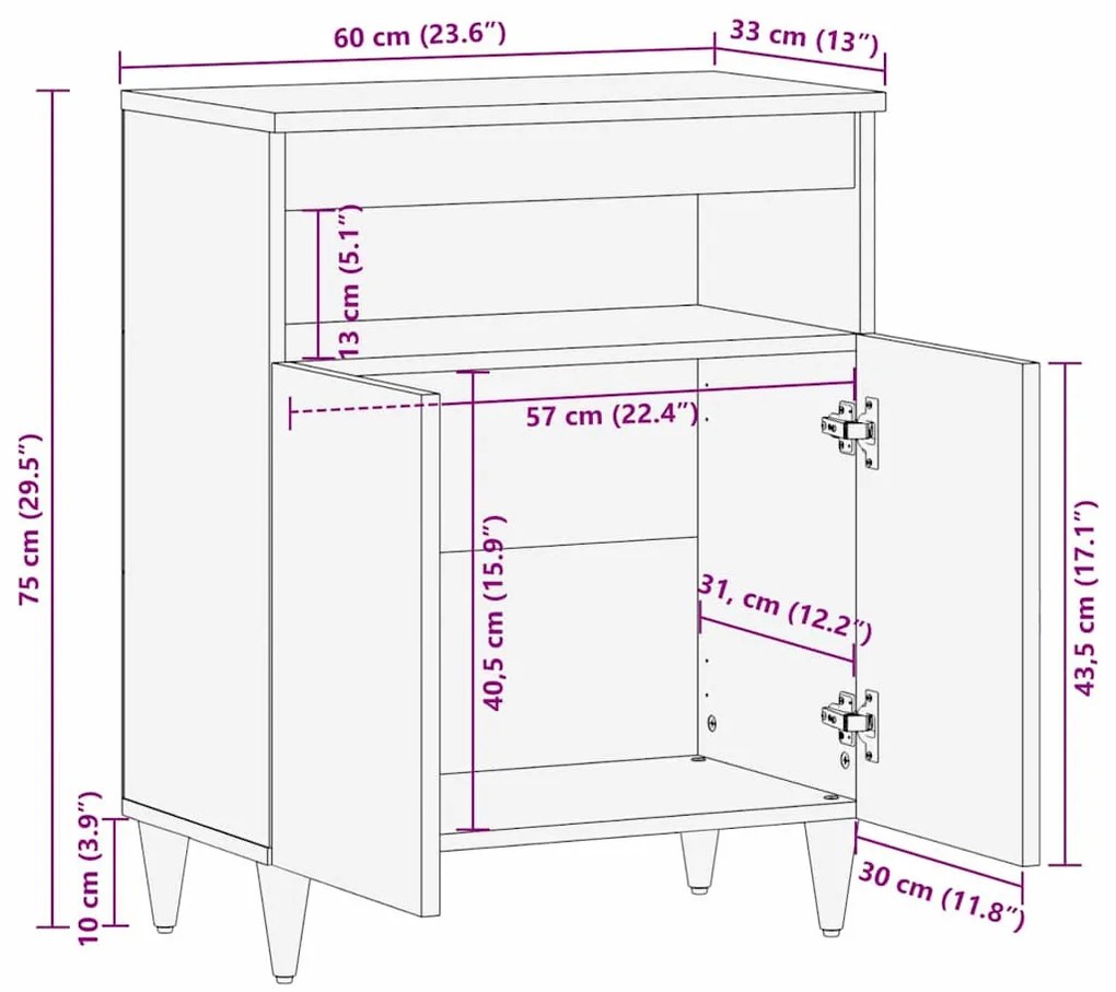 Széf polcokkal Fekete és Arany 60 x 33 x 75 cm tömör mangófa