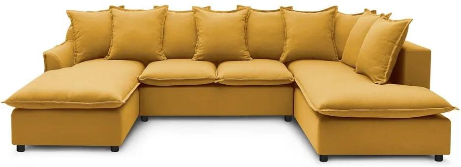Mona XXL sárga kinyitható U alakú kanapé, bal oldali - Bobochic Paris