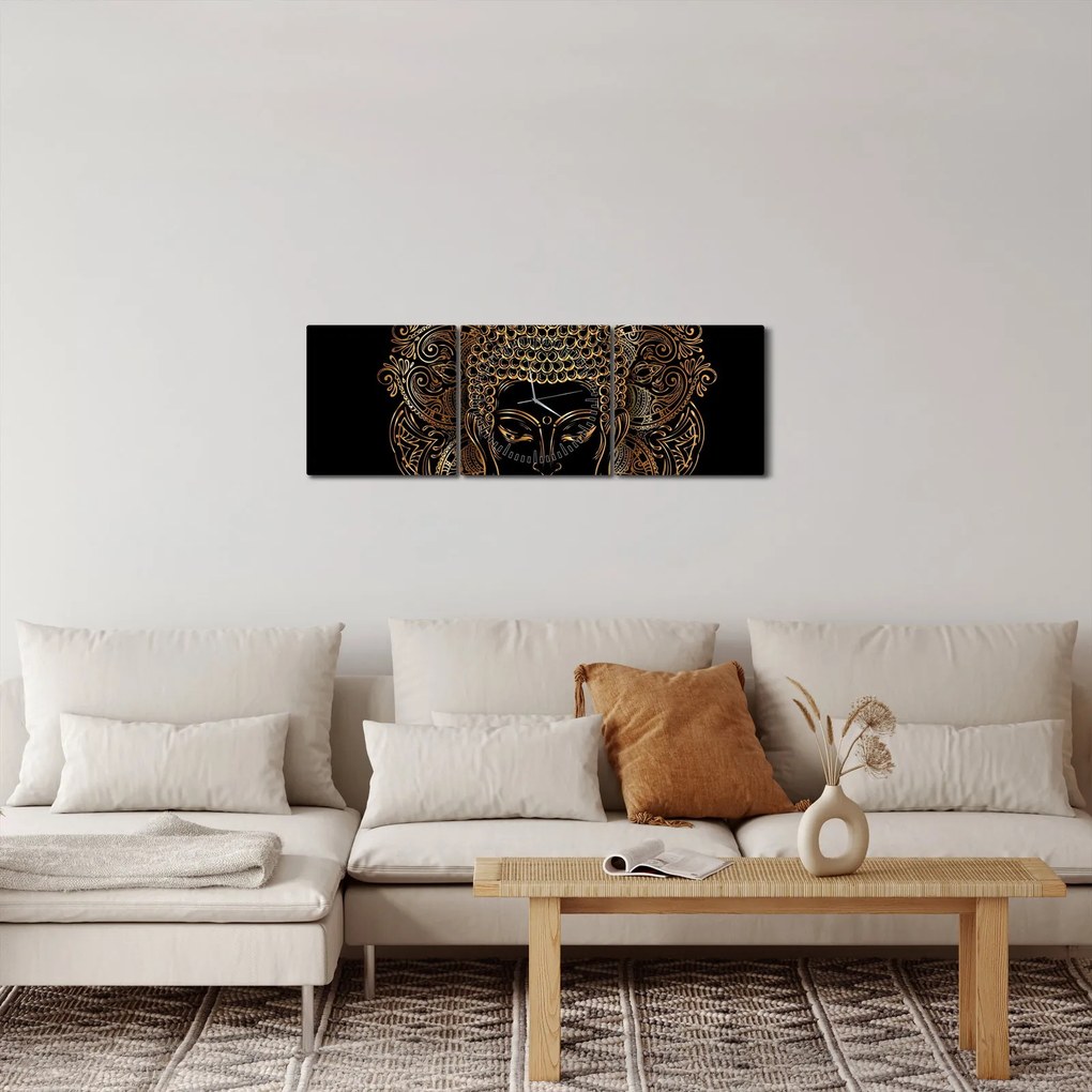 Arany Buddha képe (órával) (90x30 cm)